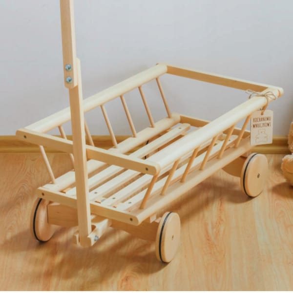 Grand chariot en bois, jouets Montessori 3 ans