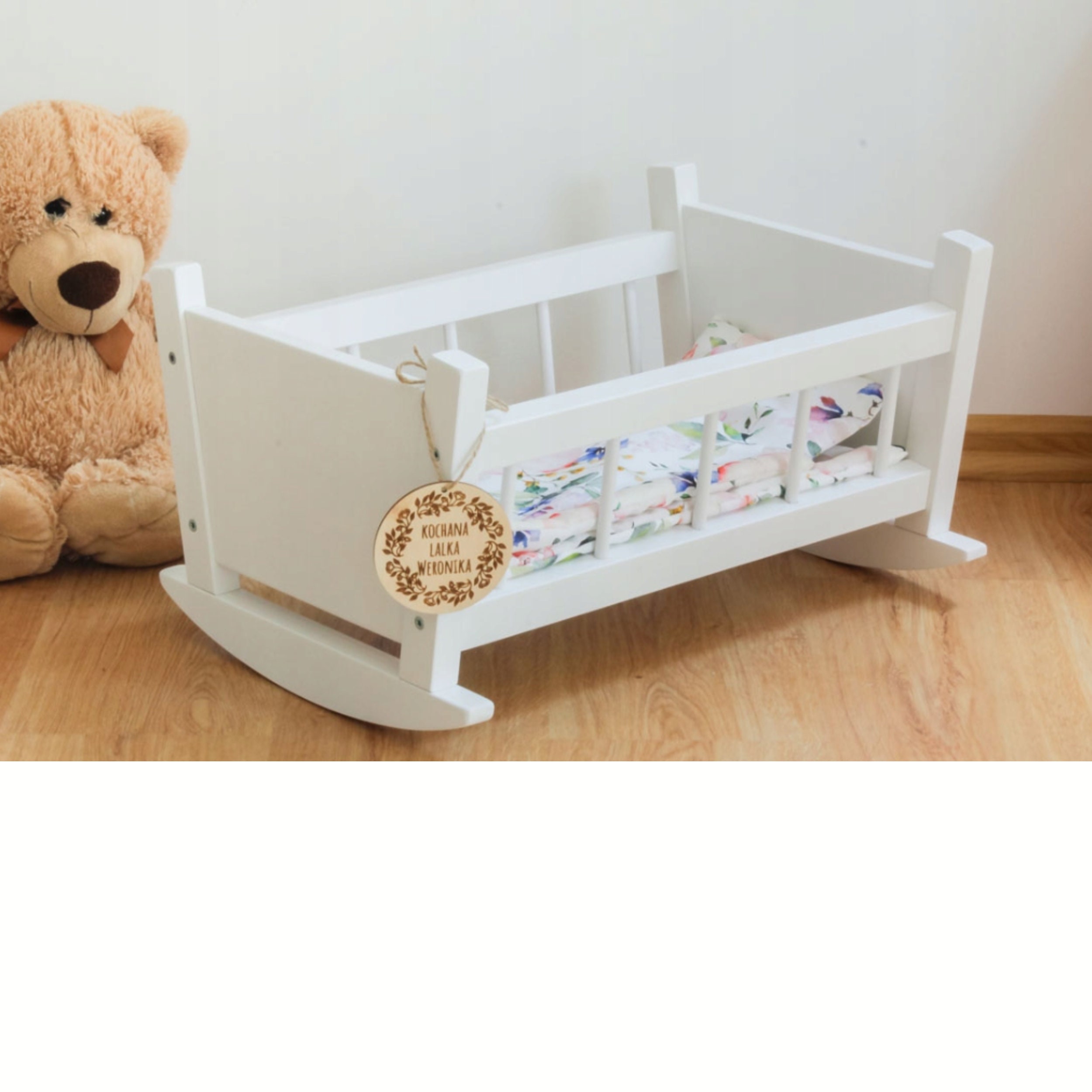 Wooden Toy Cradle, White Wooden Doll Cradle