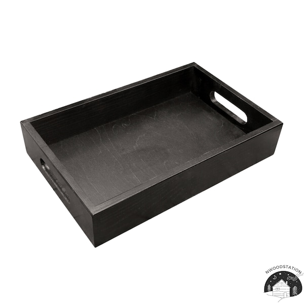 Elegant Black Wooden Tray - Multifunctional Catchall and Serving Tray with Handles