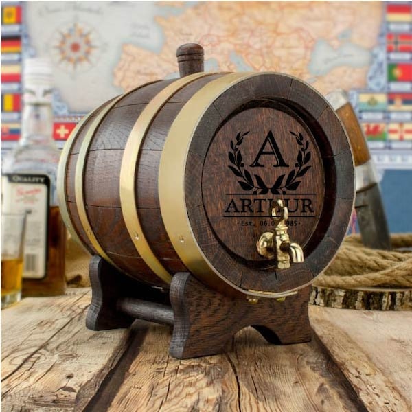 Fût de chêne personnalisé - Mini tonneau de chêne de 4 l, 6 l, 10 l, 15 l, tonneau de vin personnalisé tonneau de whisky gravé - cadeau amateur