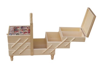 Extra Large Wooden Sewing Box - Rustic Eco-Friendly Craft Storage Organizer - Perfect Sewing Gift
