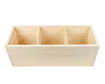 Indoor Herb Planter,3 Compartments,Pot Planter Cover,  Natural Wood Box, Tall Wooden Box, Medium Plant Pot,