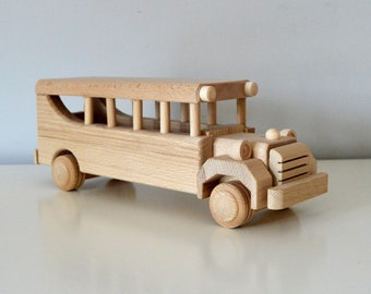 Wooden Toy Cars, Wooden School Bus Toy, Waldorf Toys, Montessori Baby Toys