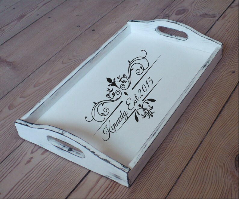 Breakfast Tray Personalized serving trays White Wooden Etsy