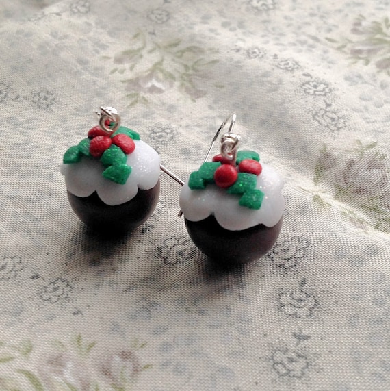 Christmas Pudding Earrings Drops Xmas Festive Handmade Etsy
