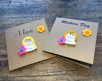 Mother’s Day card, mums birthday card personalised made to order, clay head