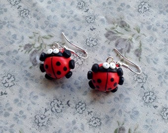 Ladybug ladybird earrings drops handmade cute bug gift ideas Christmas birthday