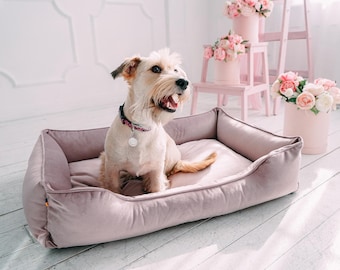 Mini dog bed Dusty Pink / Pale Pink velvet mat for dog / Puppy nesting / pet plush pillow / Puppy couch / Washable dog bed