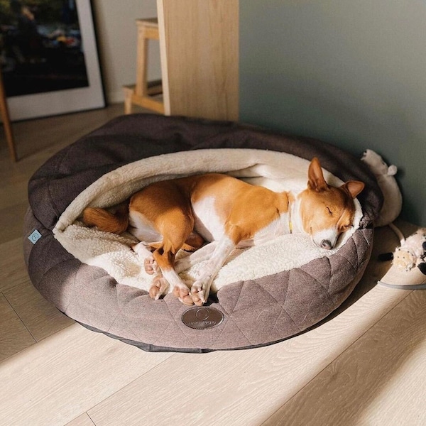 Letto a grotta per cani / Cuscino caldo MARRONE per cani / Letto ortopedico per cani / Rifugio per cani premium / Rivestimento rimovibile