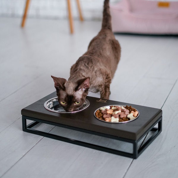 Cat Bowls stand for water and food / Wooden feeder for modern home