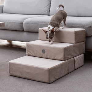 Velour Dog Stairs: Small Breed Pet Steps with Removable Cover