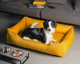 Gelbes Hundebett mit abnehmbarem Bezug / helles Hundenest Sunshine Mustard / S - Xxl Hundebett, Geschenk für Hundebesitzer