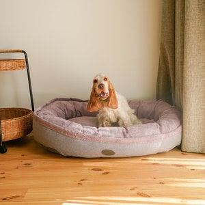 Cama grande y acogedora para mascotas, tapizada, con forma de donut, de lujo