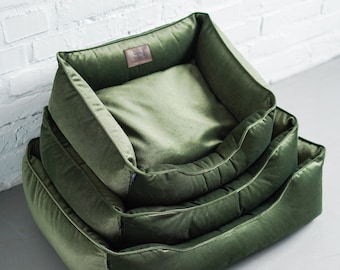 Cama ortopédica para perros de terciopelo verde esmeralda, cojín lavable para mascotas, tallas S-XXL
