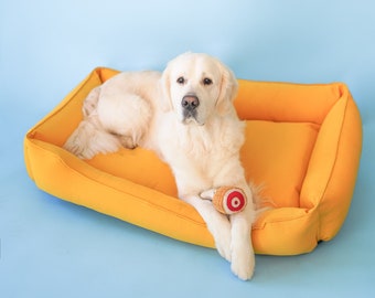 Bright Yellow Dog Bed, Large Dog Cushion With Removable Cover, Sunshine Mustard Colored Dog Bed