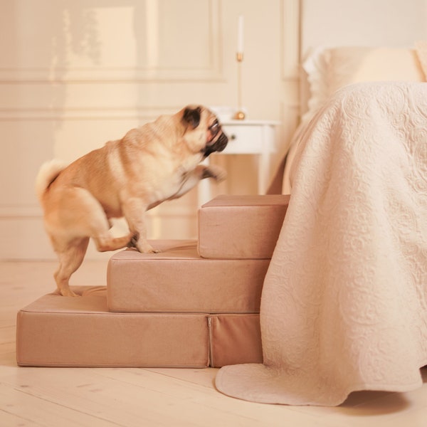 Dog Ramp for High Bed, Detachable Pet Bed Stairs with Removable Cover, Dog Steps for Small Dogs