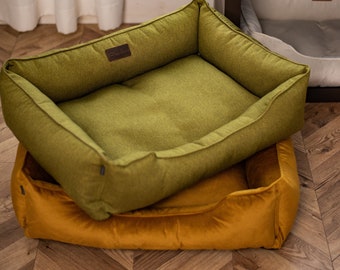 Cama para perros grandes, cama con cojín para perros color oliva