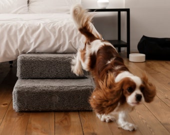 Fur Dog Stairs, Dog Steps for Bed, Pet Steps for Small or Senior Dogs, Two Sizes Dog Stairs for High Bed, Soft Pet Ramps