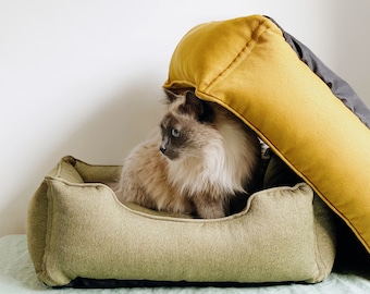 Cat Nest Bedding With Washable Cover, Mordern Cat Furniture, Christmas Gift For Pet Owner, Rectangle Padded Cat Bed