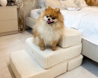 Two Sizes Dog Stairs for High Bed, Milky Fur Dog Stairs, Soft Pet Ramps, Dog Steps for Bed, Pet Steps for Small or Senior Dogs