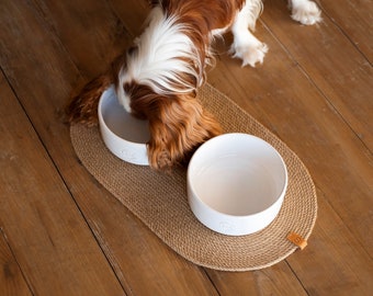 Rope placemats, dog mat for food, dog bowl mat, dog cat food & water dishes placement, dog food mat, natural jute placement