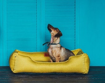 Mustard Yellow Dog Bed, Washable Dog Bed For Large Dogs, XL Dog Bed