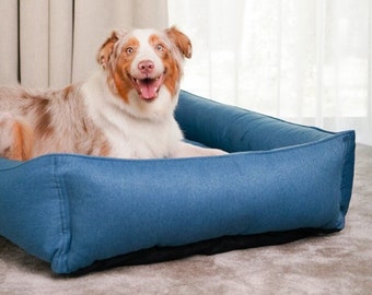 Denim Dog Bed Sofa, Durable Pet Pillow, Washable Cover