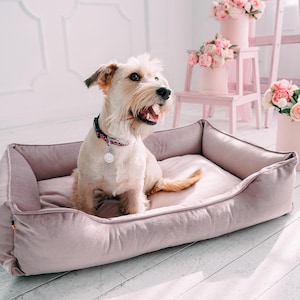 Mini dog bed Dusty Pink / Pale Pink velvet mat for dog / Puppy nesting / pet plush pillow / Puppy couch / Washable dog bed