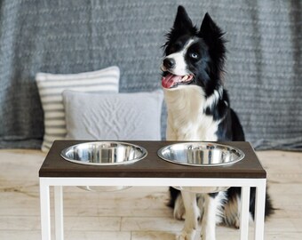 Raised bowls Lunch Wood / Double Bowls Stand / Raised Feeder for cat and dog / Gift for pet owners / Dog bowl set / White