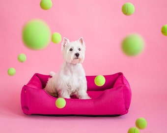 Hot Pink Washable Cushion for puppy, Mat for middle-dog, Removable cover bed for small dog, Design dog bed for home