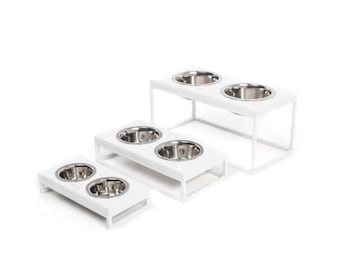 Black Metal Frame Harley and Cho Dog Bowls Elevated Double Dog Feeder Natural Wood