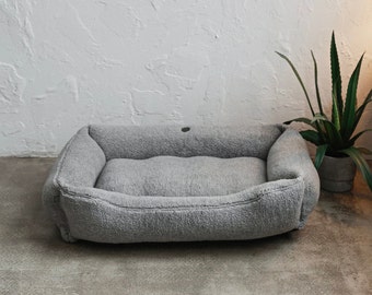 Gray fur dog bed, large dog bed, cozy washable cushion for puppy, removable cover white bed for corgi
