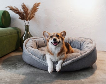 Dog Bed Donut Fur, Calming Dog Bed, Oval Shaped Bed For Dog, Cozy Pet Bed, Bed For Large Dogs