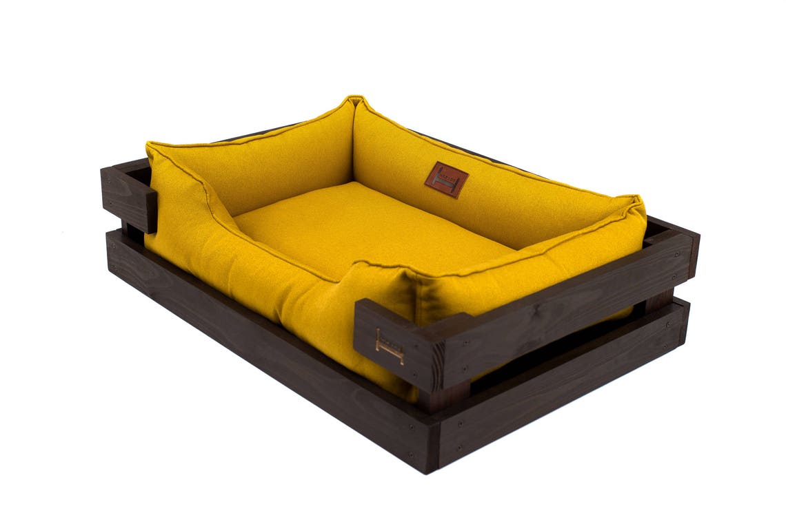 Dog bed wooden frame MUSTARD lounger couch / Yellow Pet Etsy