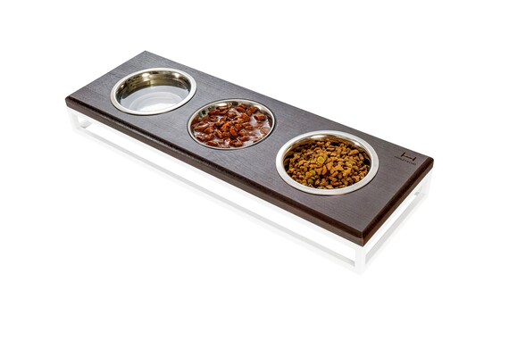 Cat Triple Bowl Feeder Lunch Bar Wood Raised Stands For Cats Etsy