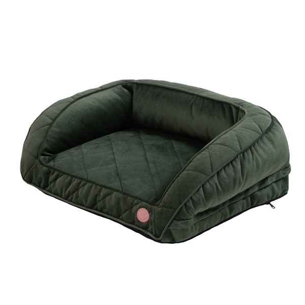 Emerald Green Small Dog Couch With Removable Zip Case, Orthopaedic Dog Bed, Cute Sleeper For Pet, One Size