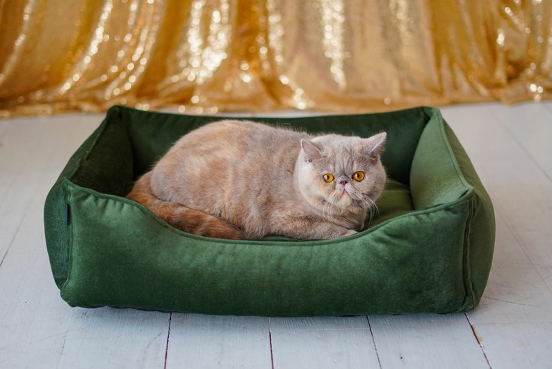 Cat Bed Emerald Green Velvet Cat floor pillow for modern Etsy
