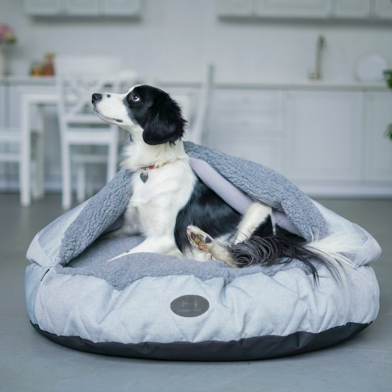 Snuggle top pet bed for dog Gray Faux Fur Etsy
