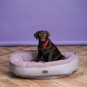 Cama ovalada tipo donut para perros: duradera, lavable a máquina, tela para muebles