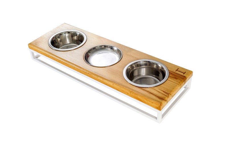 Black Metal Frame Harley and Cho Dog Bowls Elevated Double Dog Feeder Natural Wood