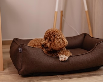 Olive Brown Dog Bed: Cozy Washable Cushion, Removable Cover