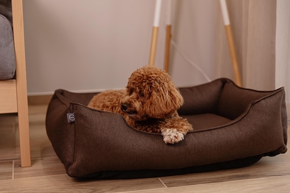 Olive Brown Dog Bed: Cozy Washable Cushion, Removable Cover