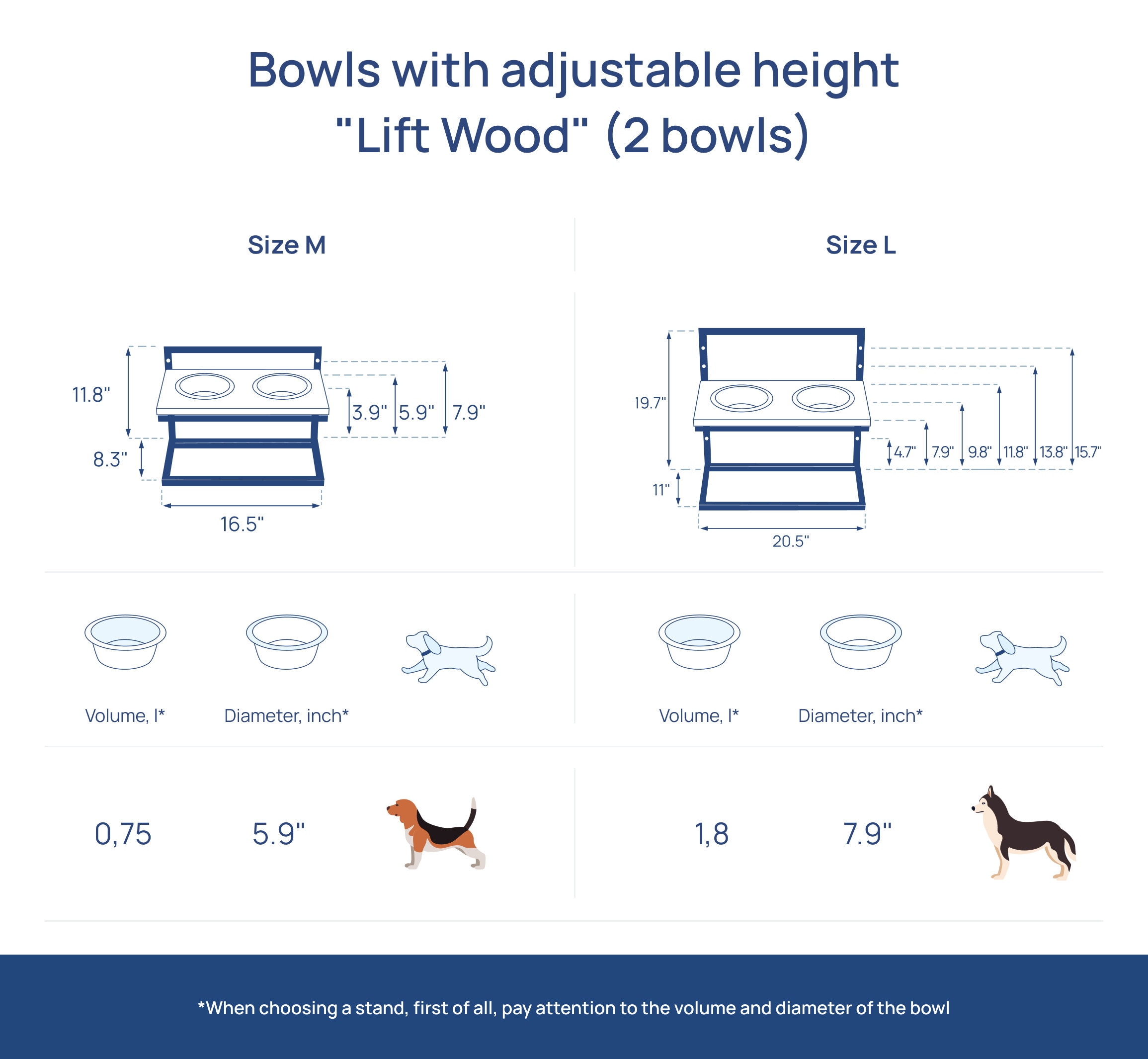Dogs Double Bowls with Stand Adjustable Height Pet Feeding Dish
