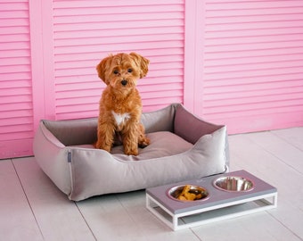 Gray Velvet Plush Dog Bed, Washable Cover, Anti Scratch Fabric, S-XXL