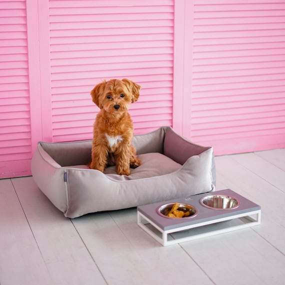 Gray Velvet Plush Dog Bed, Washable Cover, Anti Scratch Fabric, S-XXL