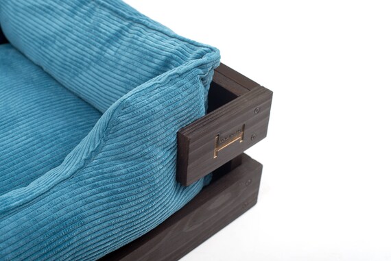 Brown Wooden Frame With Blue Corduroy Mat For Small Dog Etsy