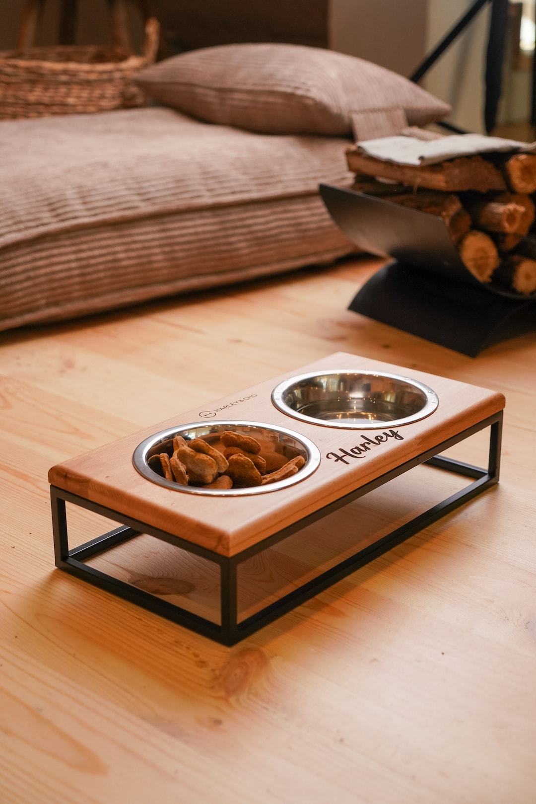 Elevated Dog Water Bowl Set Of Pet Bowl Support Rack Bamboo Cat