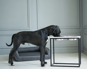 Elevated dog feeding table for Large size dog / Raised Feeder for big dog / Large dog Bowls / Feeding station with 2 bowls / Black Frame
