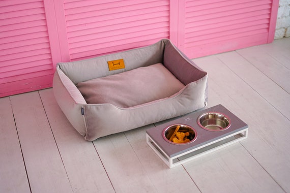 Gray Velvet Puppy Soft Bed Dog Nesting Pet Light Grey Bed Etsy