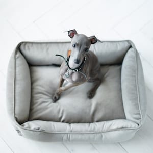 Gray velvet Puppy soft bed / dog nesting / Pet light grey bed couch / Washable yorkie plush mat / Lounger for mini dog image 1